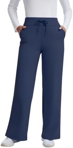 Wide Leg Yoga Scrub Pants for Women - High Rise - Navy