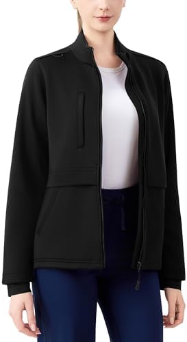 Women's Heavyweight Bonded Fleece Scrub Jacket, Warm - Black