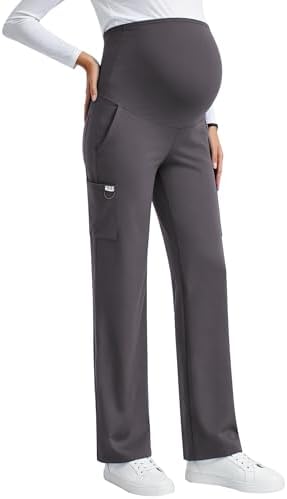 Women's Maternity Scrub Pants 4-Way Stretch 6 Pockets - Darkgray
