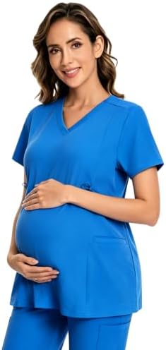 Women's Maternity Scrub V‑Neck Side Pockets Medical - Royalblue