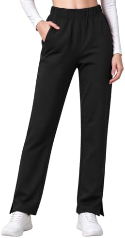Women's Petite Elastic Waist Pants-26'' Ladies Sweatpants - Black