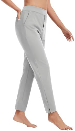 Womens Casual Travel Ankle Pants Stretchy Petite Pull On - Light Grey