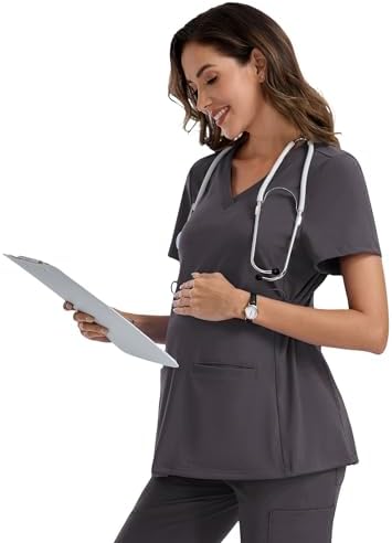 Womens Maternity Scrub Tops Classic Fit Four-Way - Gray