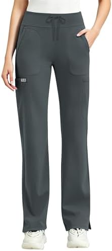 Yoga Scrub Pants Women High Waist Straight Wide Leg - Grey