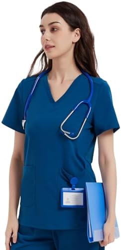 Yoga Scrub Top for Women V Neck Shirt with 2 Pockets - Royal Blue